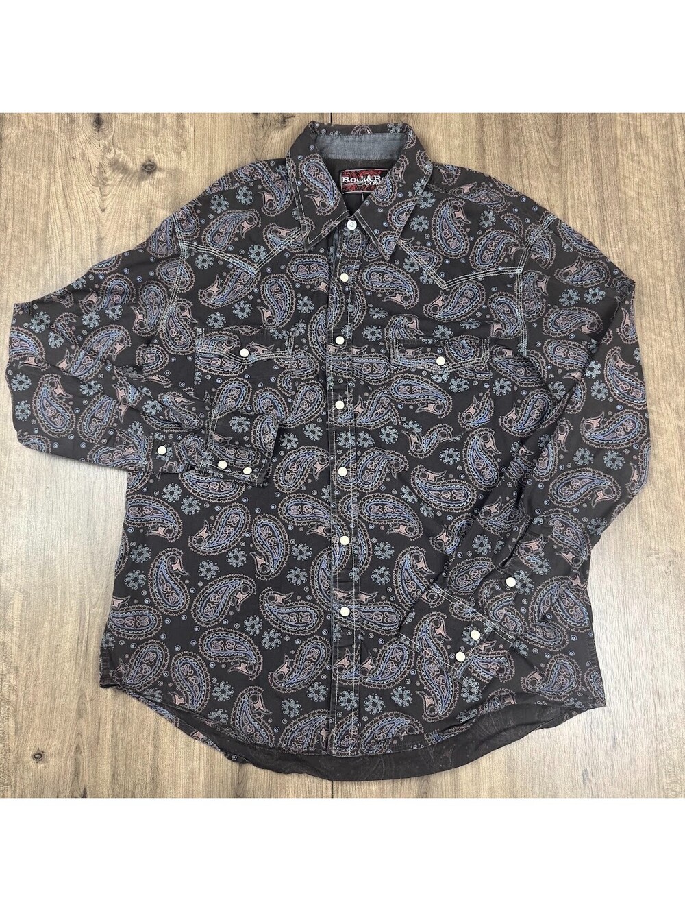 Rock & Roll Cowboy Brown Paisley Pearl Snap Western Shirt Men's Large